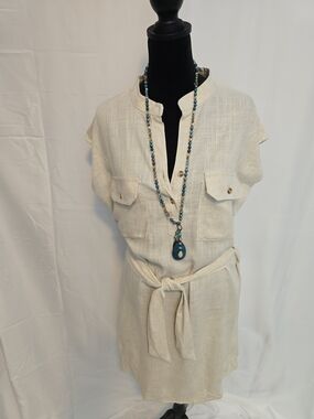 Thread & Supply Cream Linen Dress with Branded Label